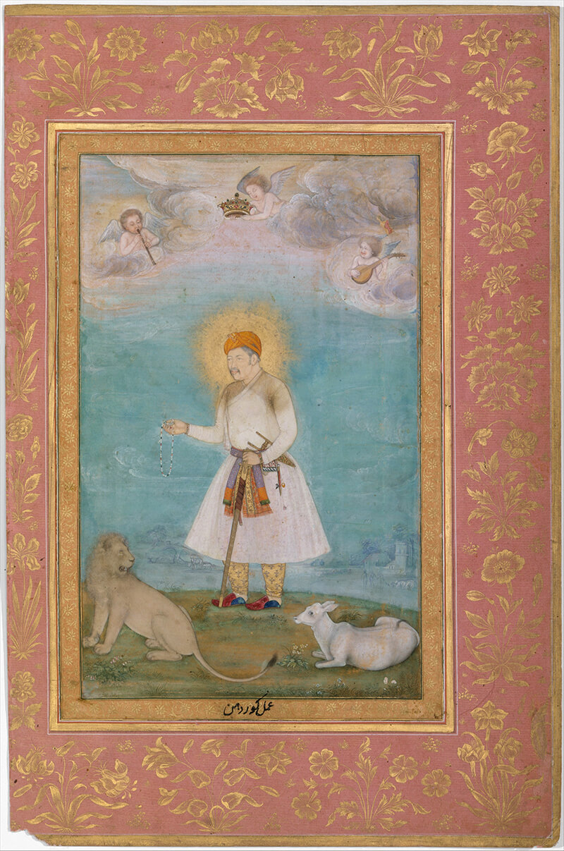 Akbar con leone e vitello - Pittura di Govardhan