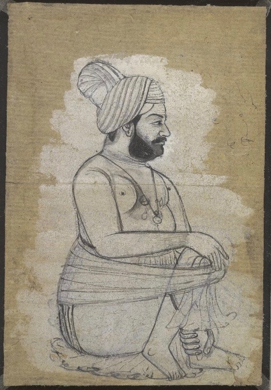A portrait of a devotee seated in meditation (using a Yogapaṭṭa). 19th century (early). Drawing on paper. Rajasthani-style (14.3 x 9.9 cm). Museum No.: 1914,0217,0.15